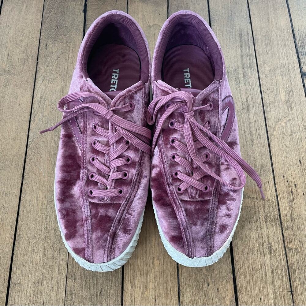 Tretorn Nylite 4 Bold Mauve Pink Crushed Velvet Platform Sneakers 8 - Picture 6 of 9